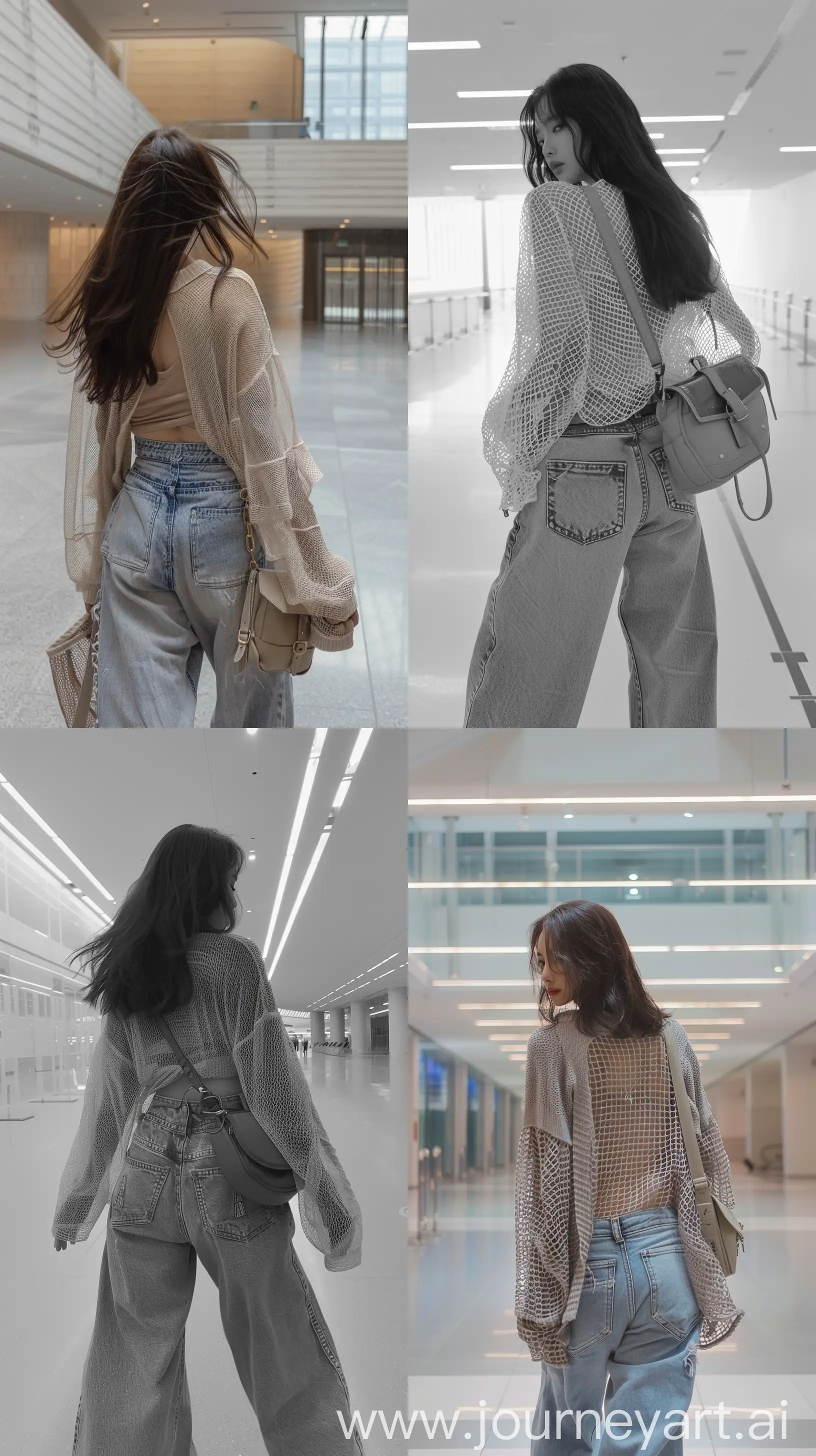 Fashionable-Selfie-of-Blackpinks-Jennie-in-Oversized-Jeans-and-Net-Cardigan
