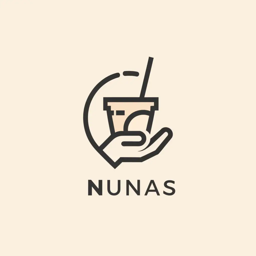 a logo design,with the text "NUNAS", main symbol:CUP DRINK, STRAW, HOPE HAND, crypto, moon, COFFEE,Minimalistic,clear background