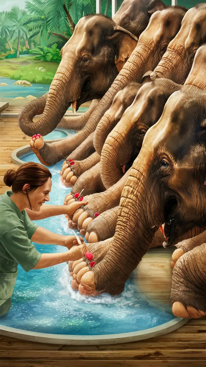 Giving pedicure to elephants