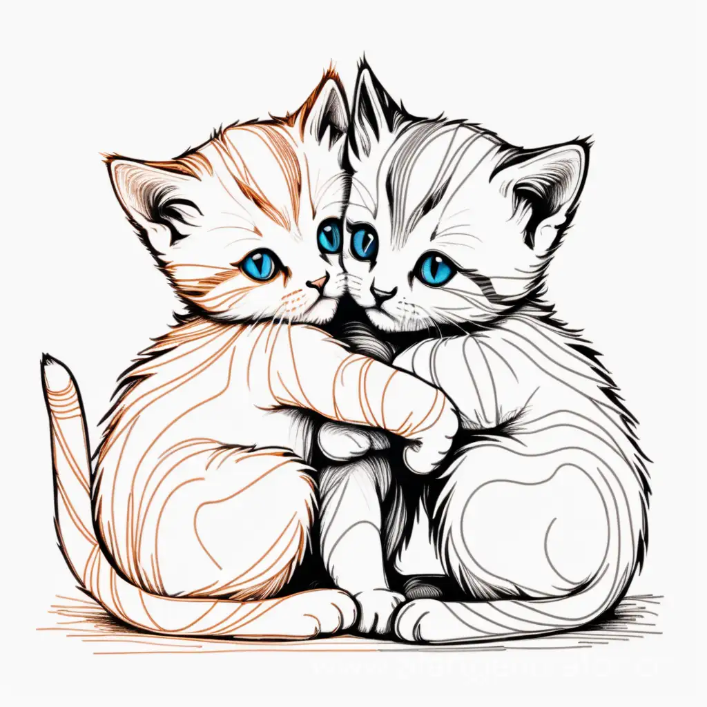 Adorable-Kittens-Embracing-Minimalistic-Pencil-Art-in-Vibrant-Colors