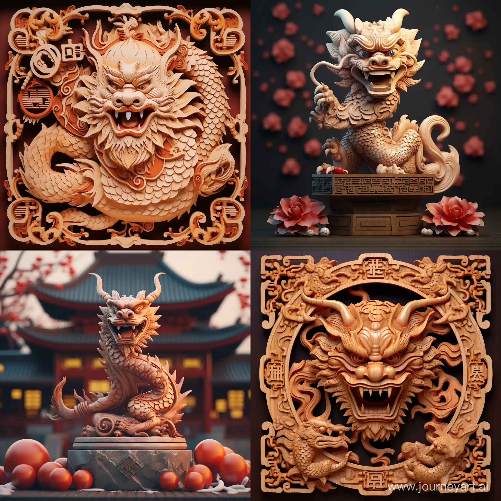 Generuj PF přání do Nového roku s motivem čínského dřevěného draka, symbolu nového čínského roku. Chci, aby bylo přání plné optimismu, štěstí a úspěchů. Zahrň, prosím, do obrázku podmanivý obraz dřevěného draka a něco, co symbolizuje radostný začátek nového roku. Děkuji!