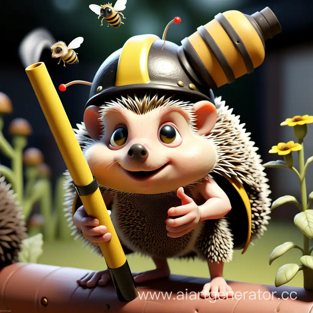 Adorable-Hedgehog-Wearing-Bee-Helmet-with-Builders-Pipe