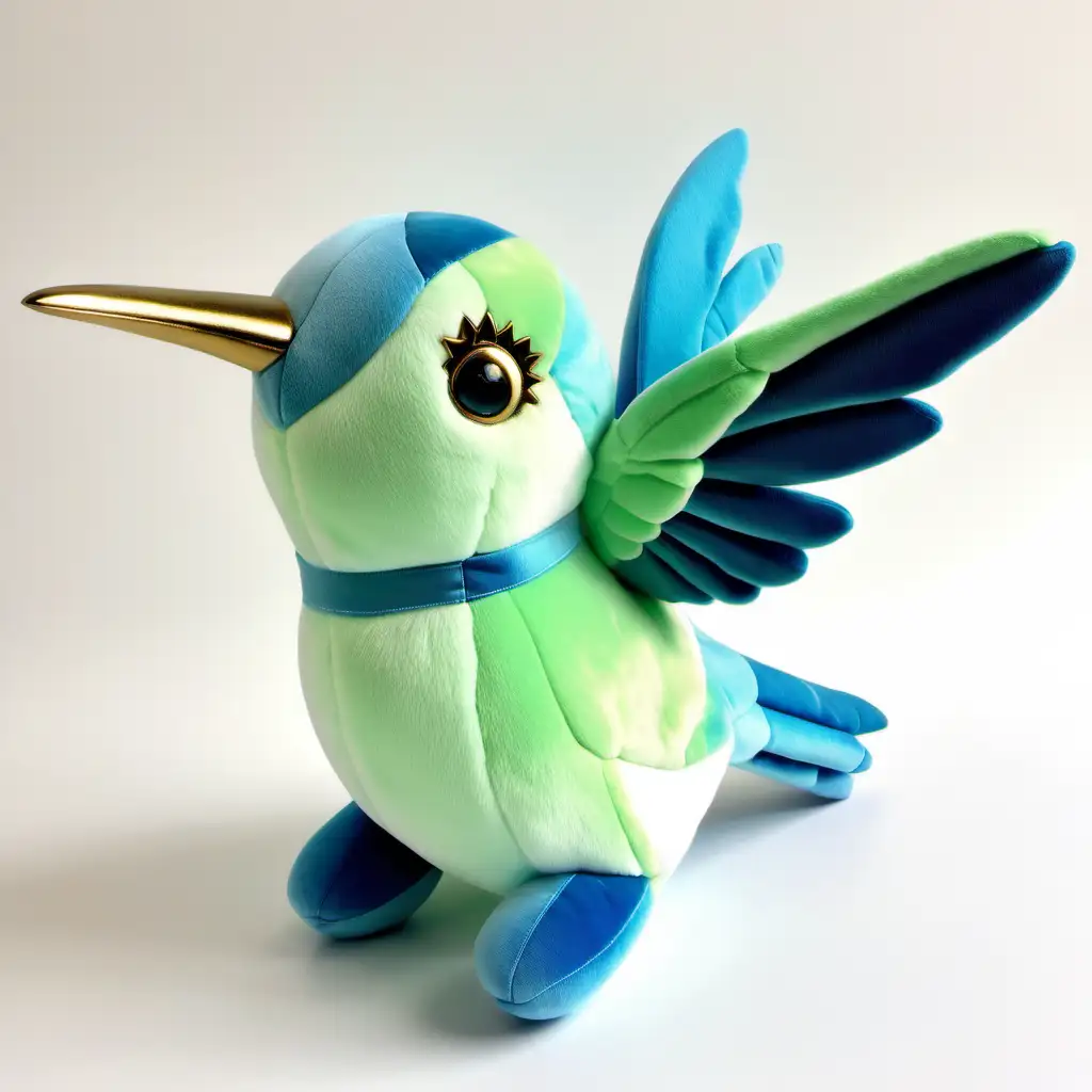 PLUSH TOY ,CELESTIAL ,HUMMINGBIRD , MYSTICAL GREEN AND BLUE IN COLOUR,