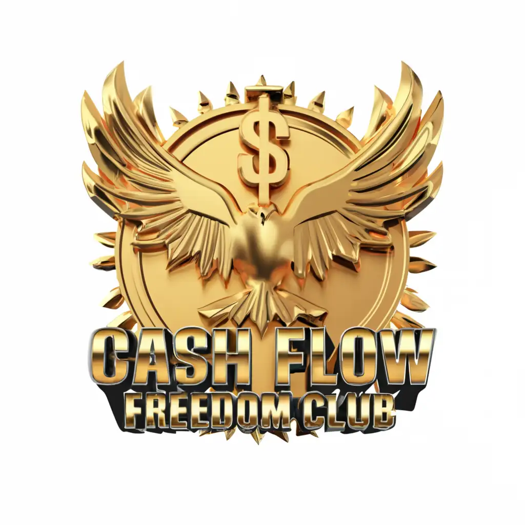 a logo design, with the text 'Cash Flow Freedom Club', main symbol: $, eagle wings, $, eagle clear background, vector, 3D, money, fly, spread wings, complex, be used in Internet industry, clear background, clothing line logo, black