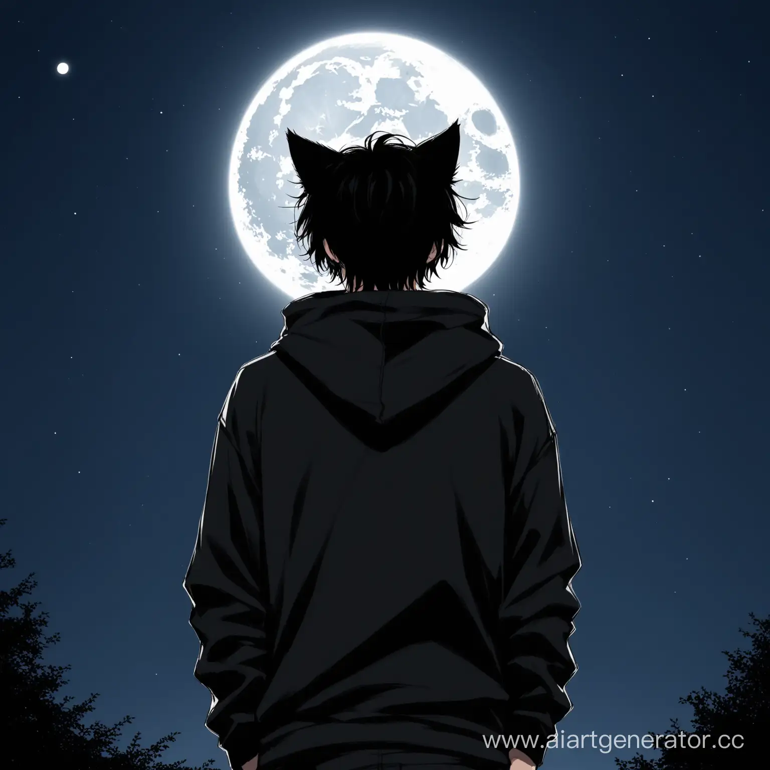 Mysterious-Man-with-Black-Cat-Ears-Contemplates-Full-Moon