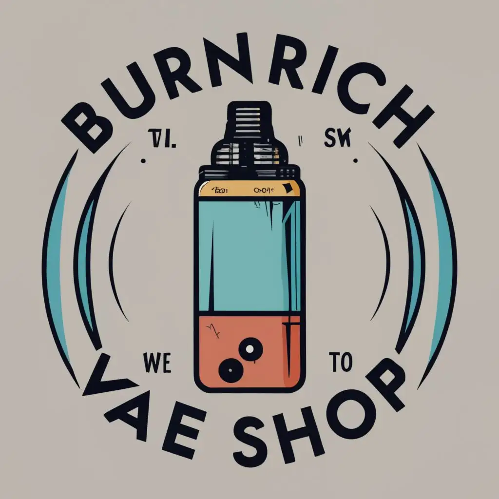 logo, vape, with the text "burnRich Vape shop", typography