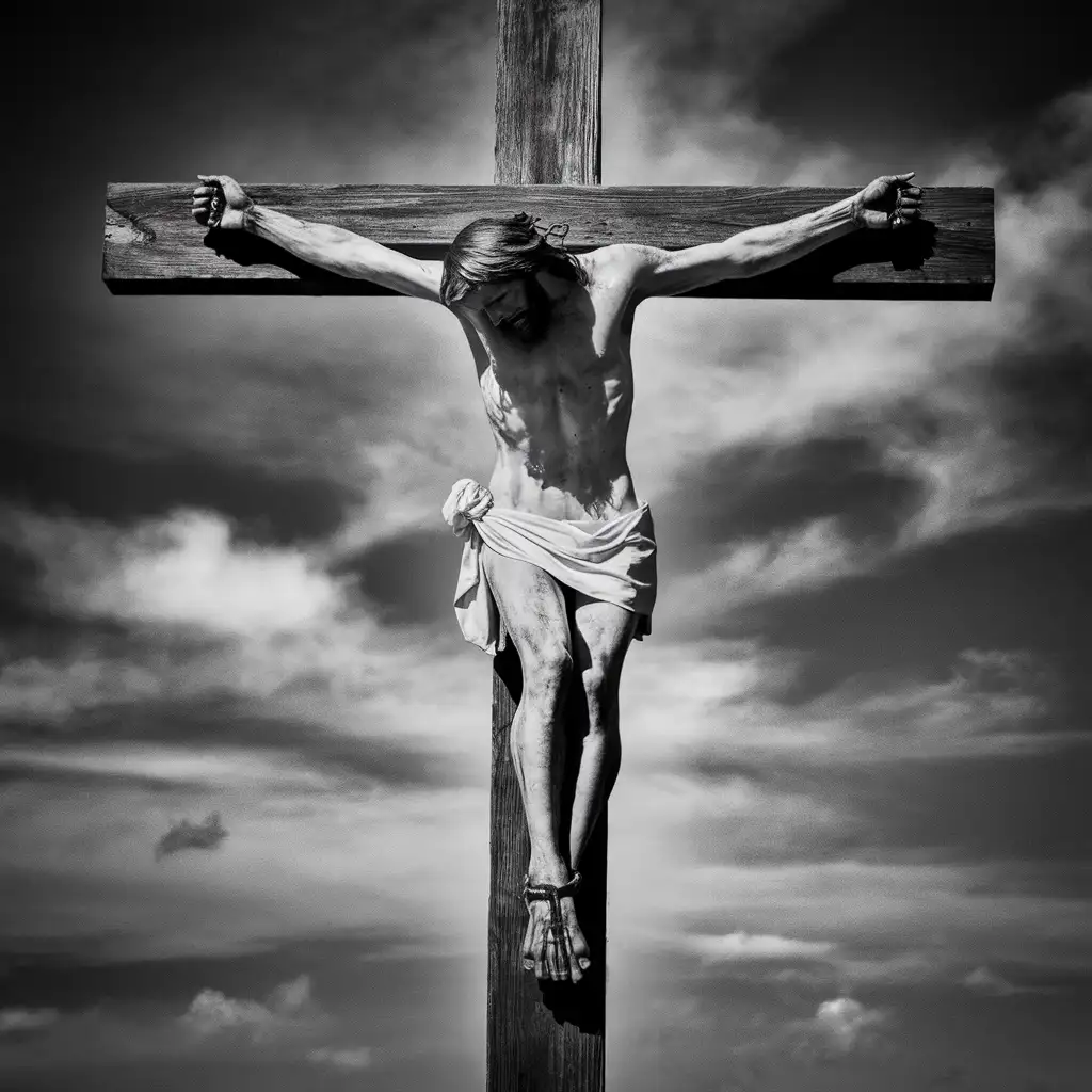 black and white Jesus Christ on the cross

