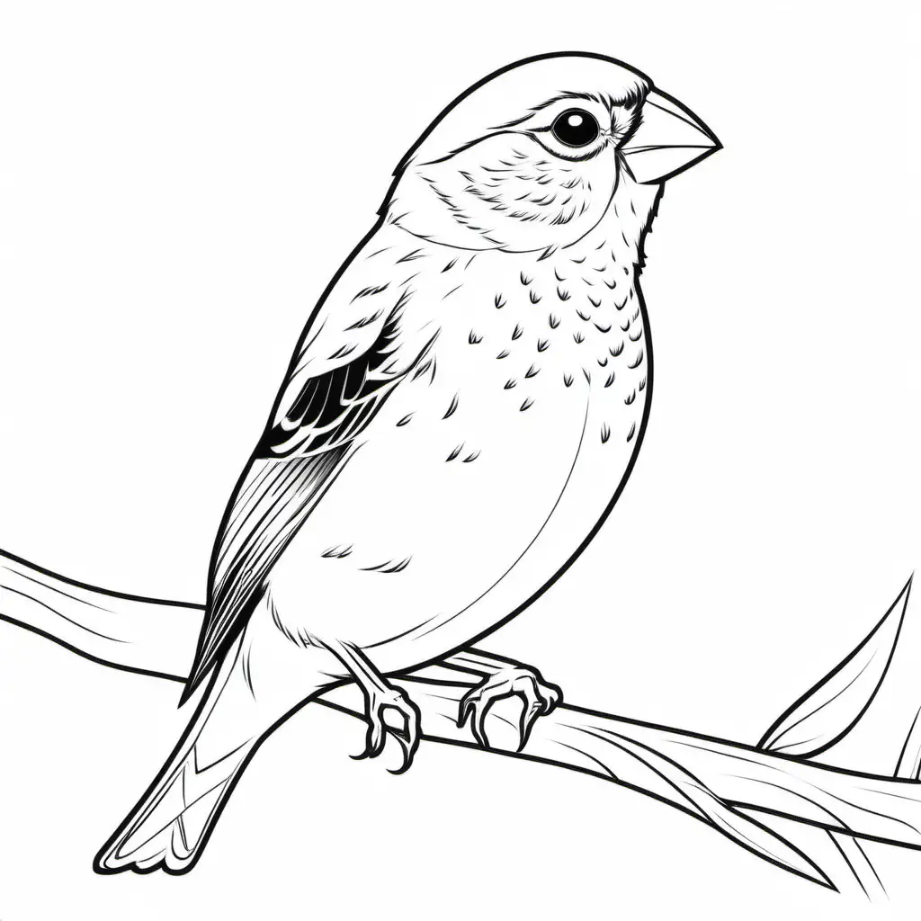 simple cute  single  Finches
coloring page
line art
black and white
white background
no shadow or highlights