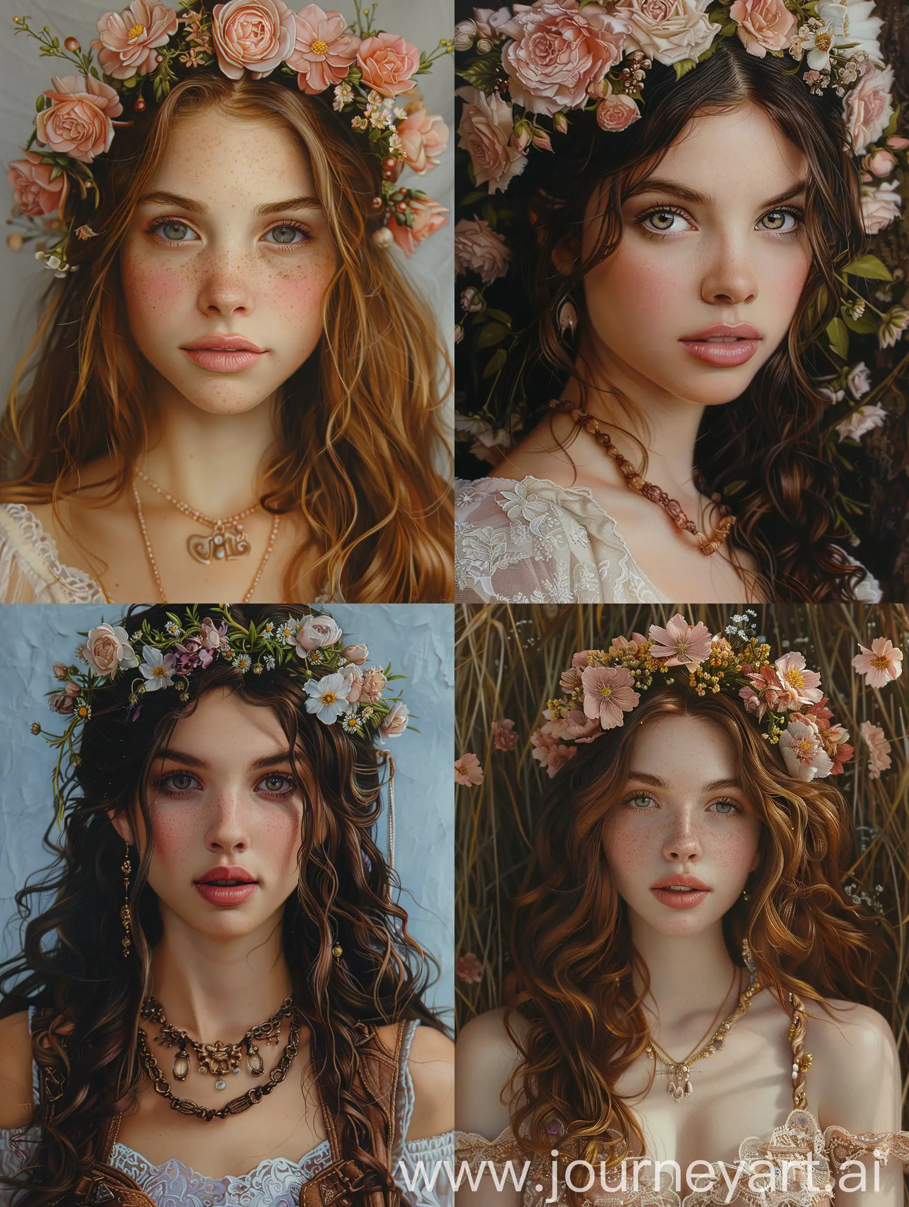 Fantasy-RPG-Woman-with-Spring-Flower-Crown-Colored-Pencil-Drawing