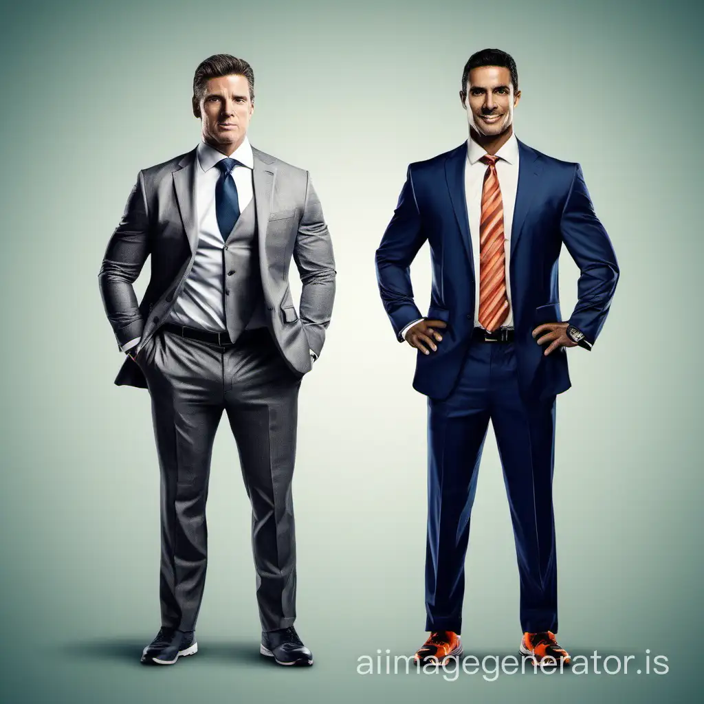 2 identical characters, one athlete, the other a businessman