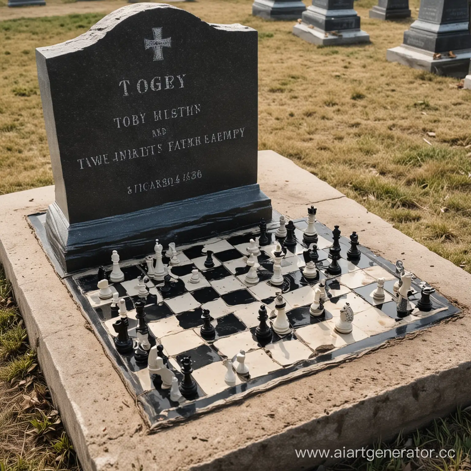 Grave with the name Toby and epitaphy: Was checkmated in chess boxing"
