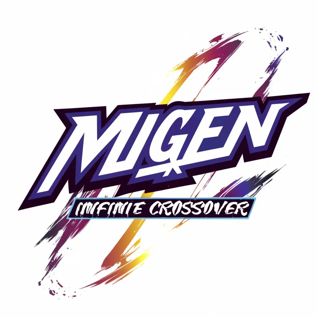 a logo design,with the text "MUGEN Infinite Crossover", main symbol:a logo design,with the text "MUGEN" and "Infinite Crossover" as slogan, main symbol:lighting, sparkles and aura on the background,Moderate,clear white PNG background.,Moderate,clear background