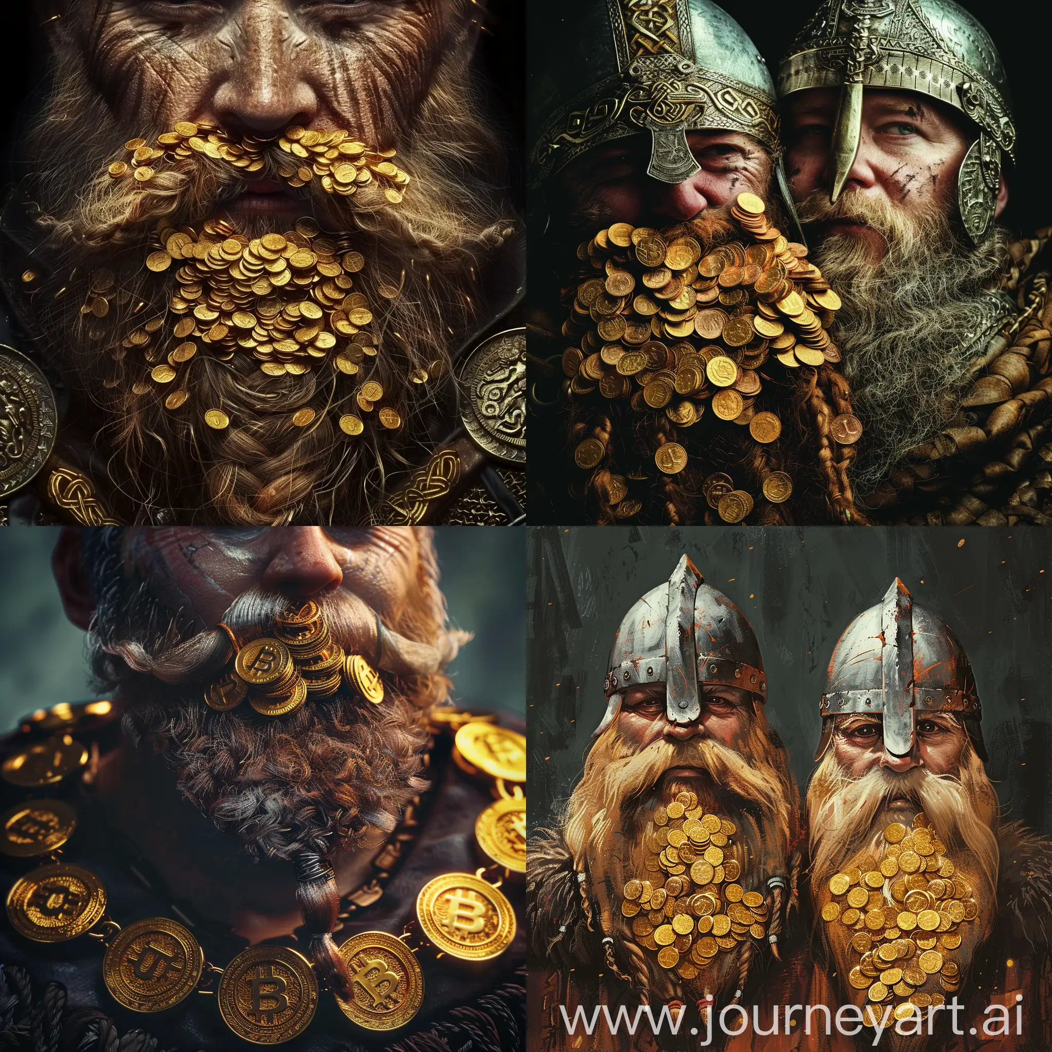 vikings with beard full of gold coins