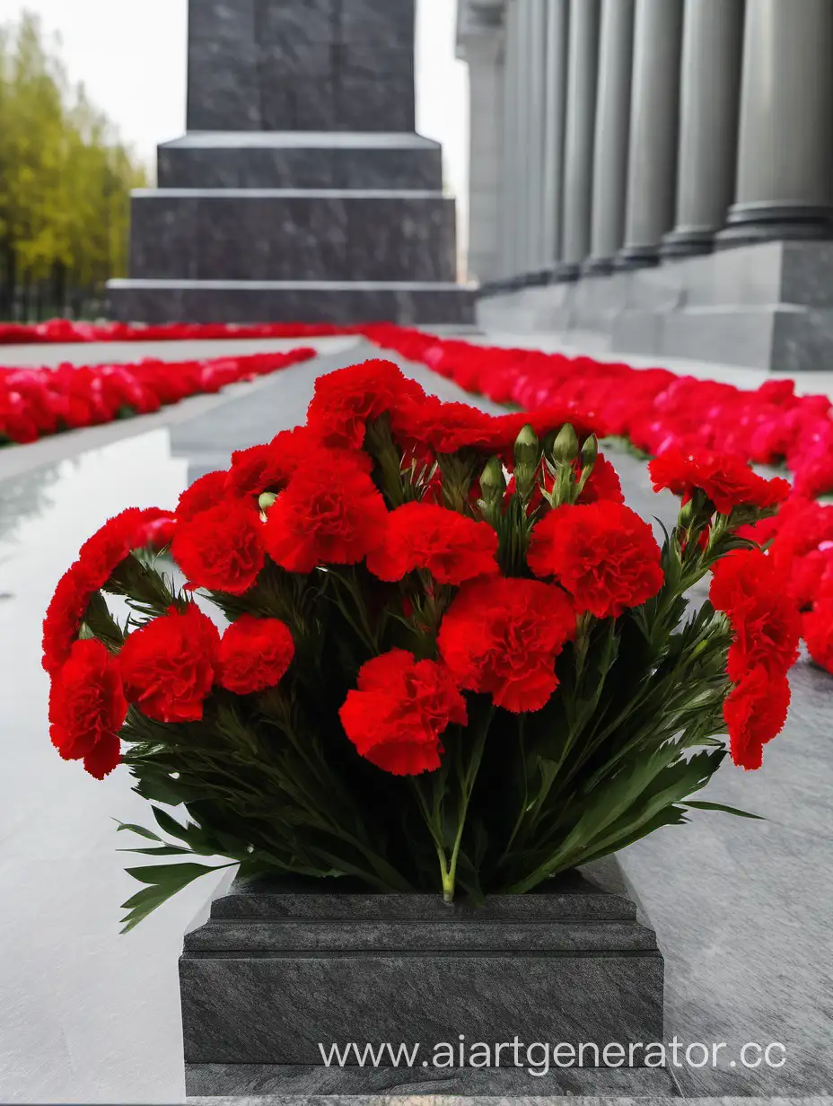 Memorial-Red-Carnations-on-Granite-Pedestal