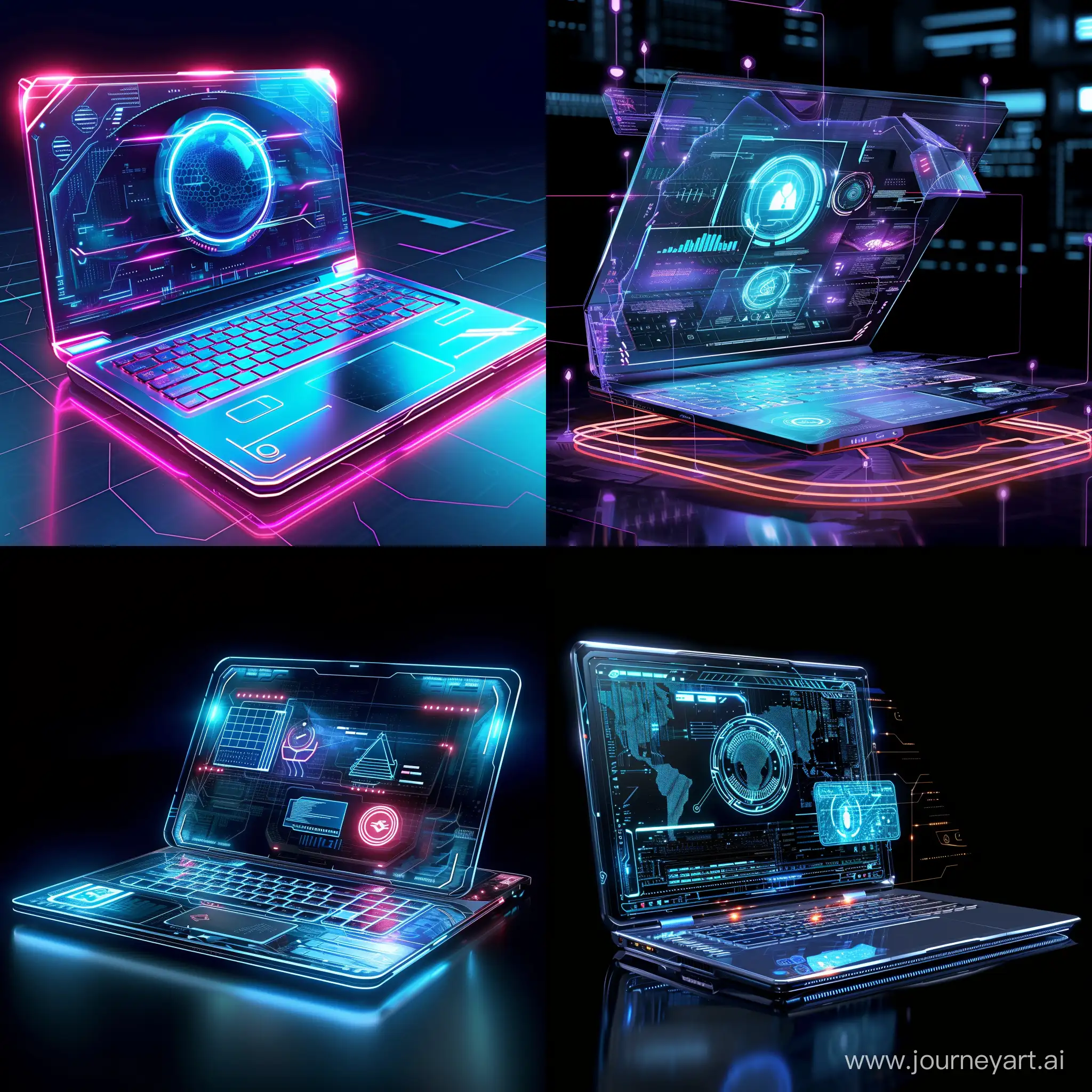 Futuristic laptop, AR technology, VR technology, in cinematic style, in realistic style