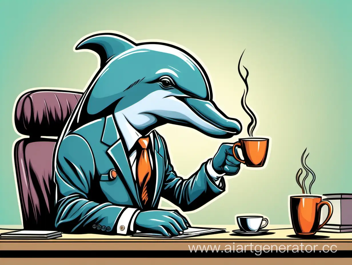 Dolphin-in-Business-Attire-Enjoying-Coffee-Break
