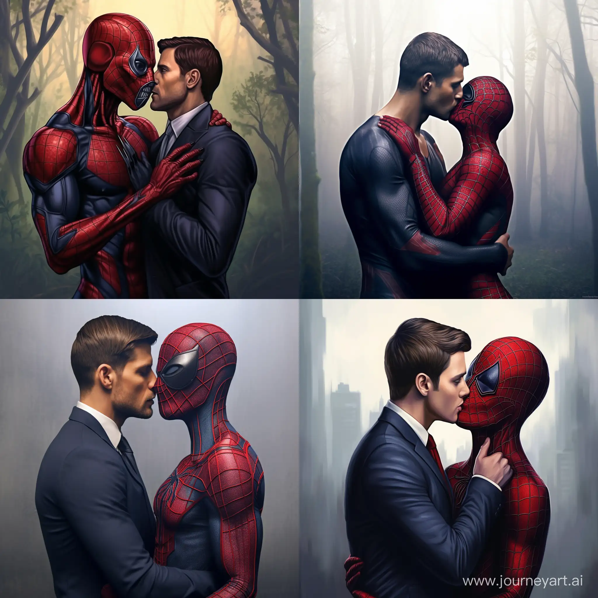 Muscular-SpiderMan-Romantic-Kiss-Art