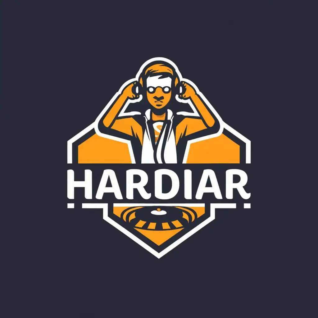 a logo design,with the text "DJ HARDIAR ", main symbol:Man,Moderate,be used in Entertainment industry,clear background