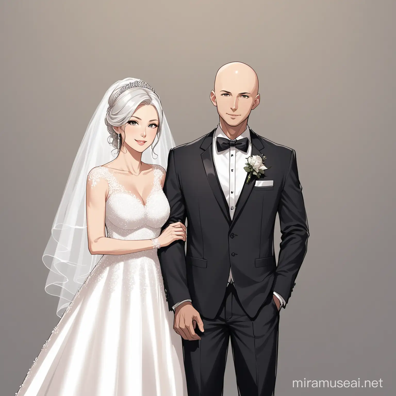 Elegant Mature Bride and Groom Exchange Vows in Timeless Wedding Attire
