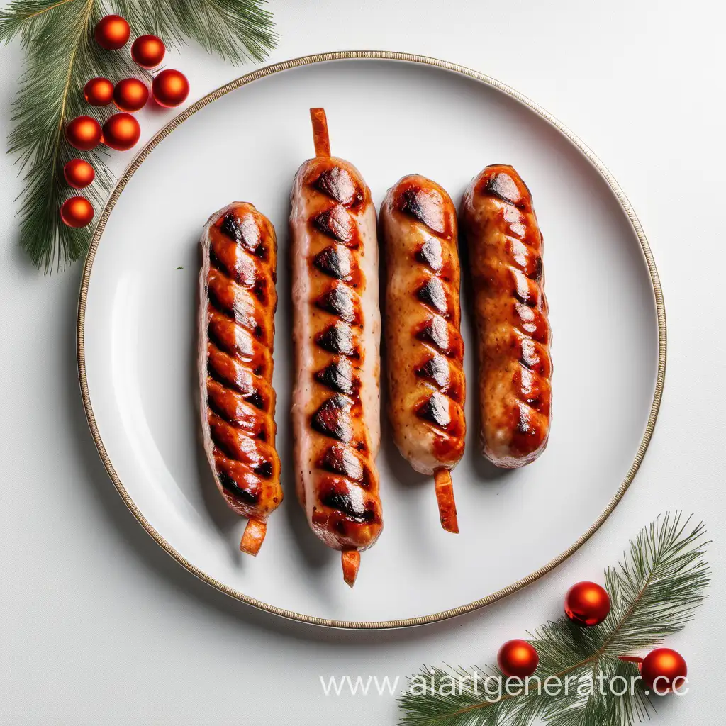 Grilled-Turkey-Sausages-on-Festive-White-Table-Background