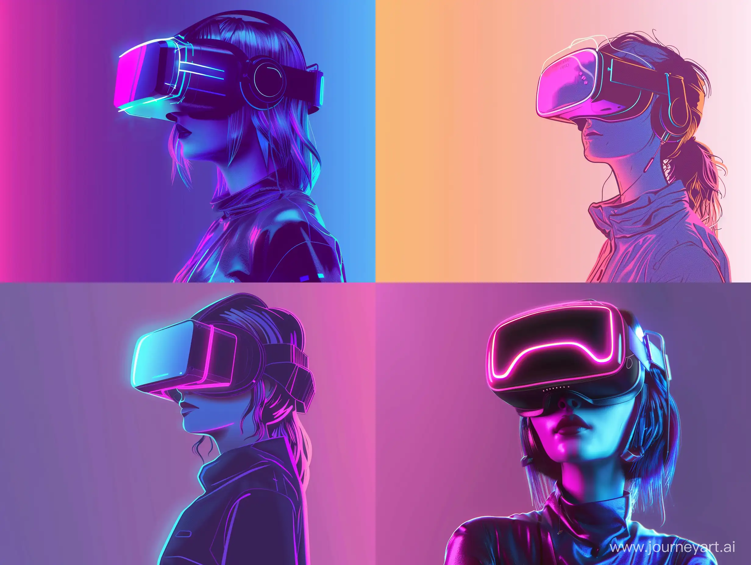 Futuristic-Cyberpunk-Girl-immersed-in-Virtual-Reality-with-Subtle-Neon-Glow