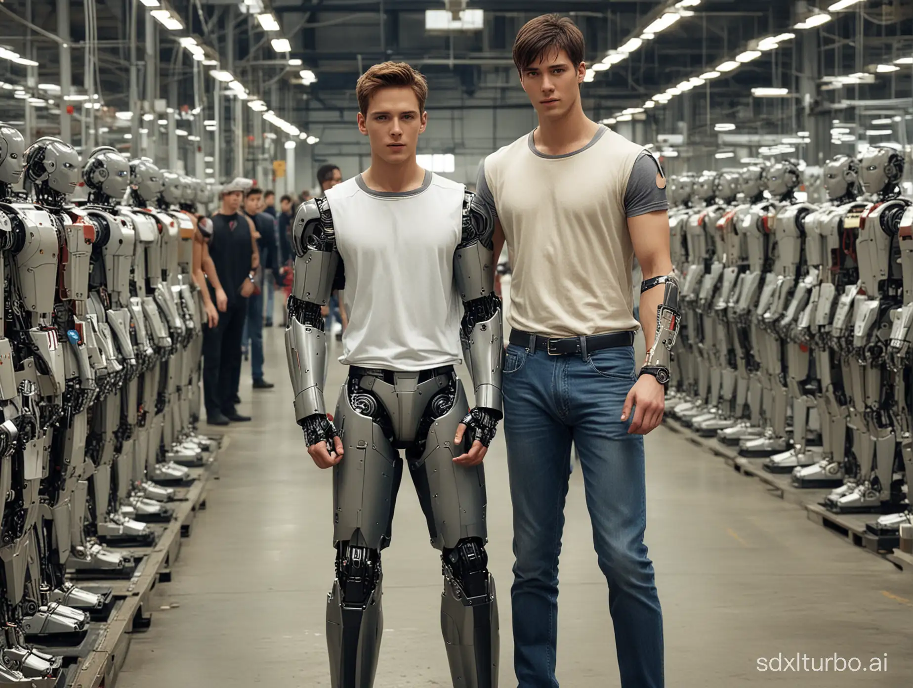 A factory that produces handsome robot guys, the robot boyfriend has a price tag on him.