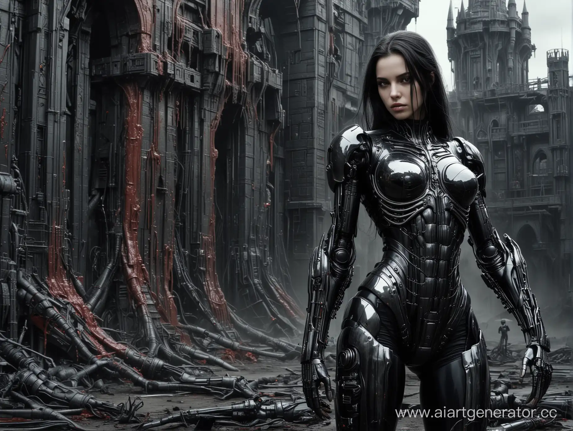 girl,robot,giger,blood,castle,chrome