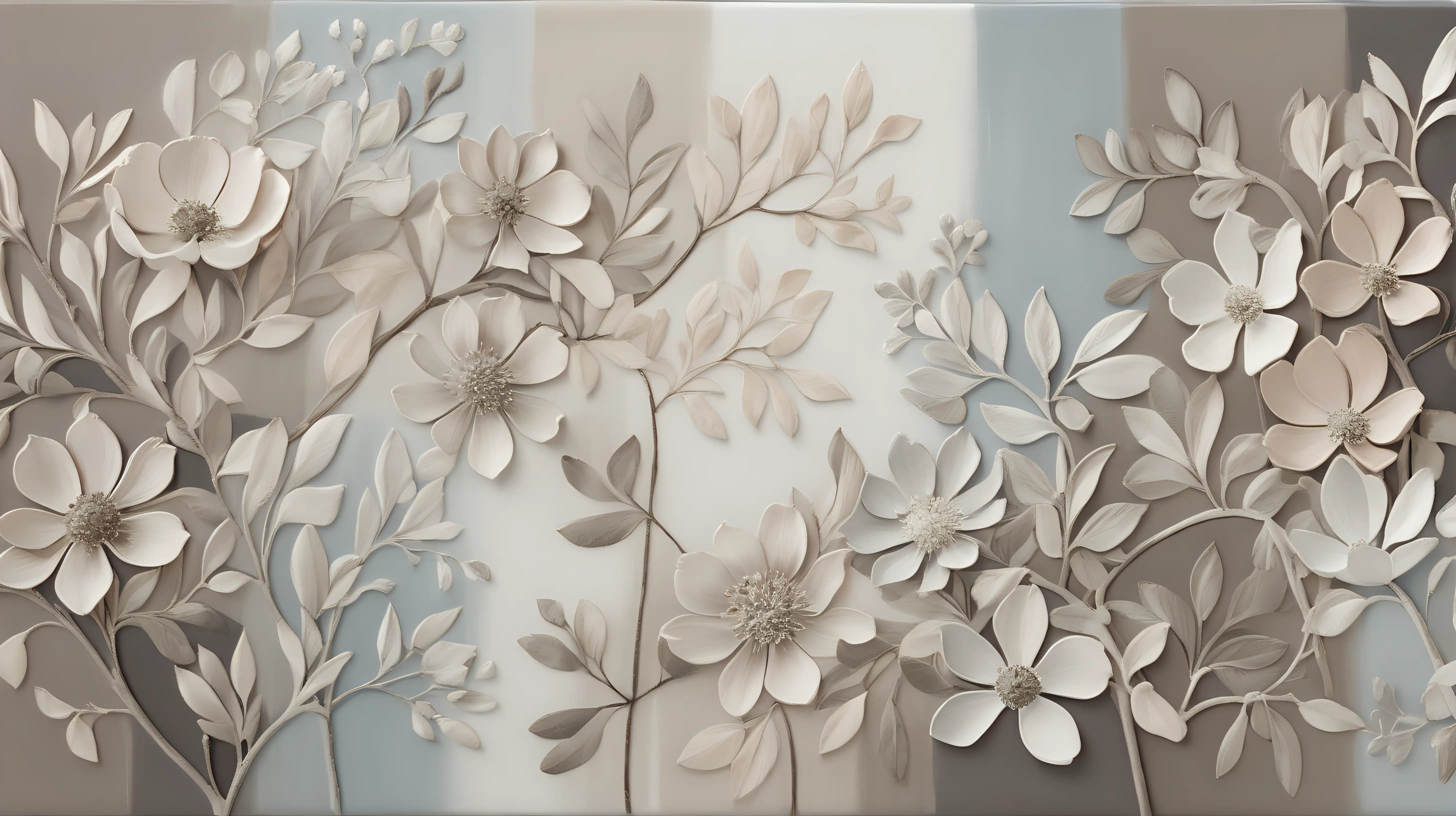 Tranquil Floral Symphony Delicate Botanical Shapes in Muted Tones