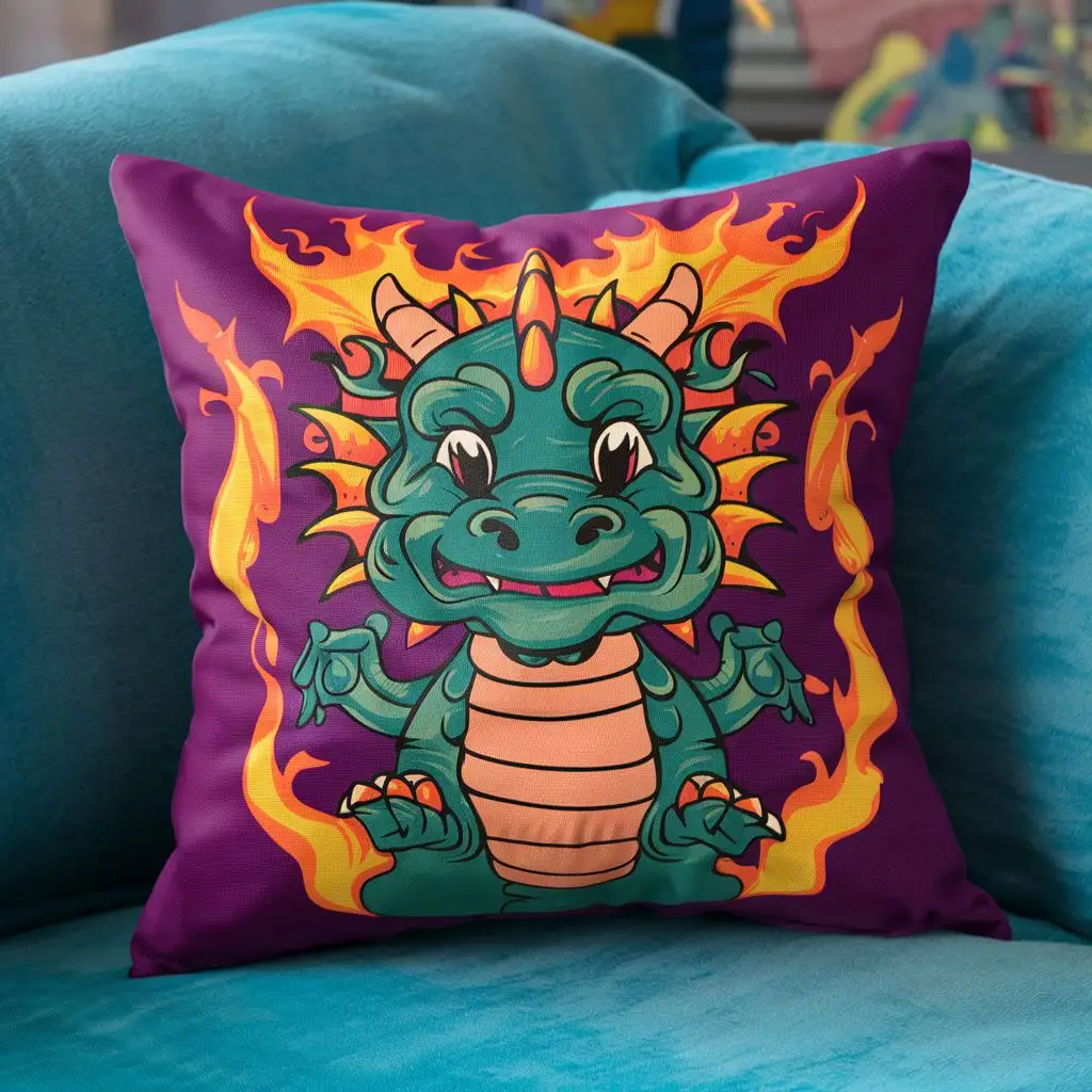 Dragon Themed Kids Throw Pillow Mythical Creature Decor for Childrens Bedrooms