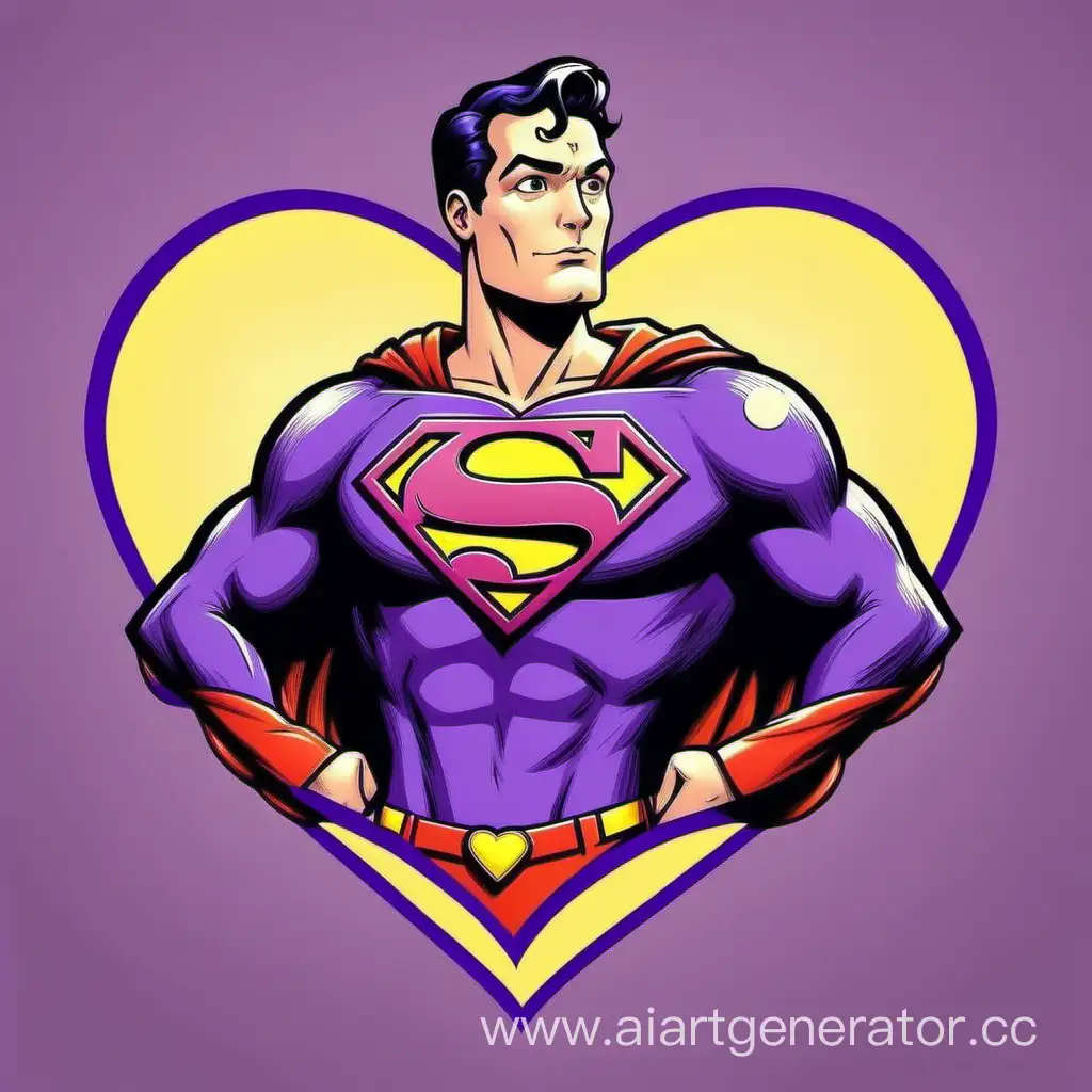 Cartoon-Superman-Displays-a-Heart-in-Vibrant-PurpleYellow-Tones