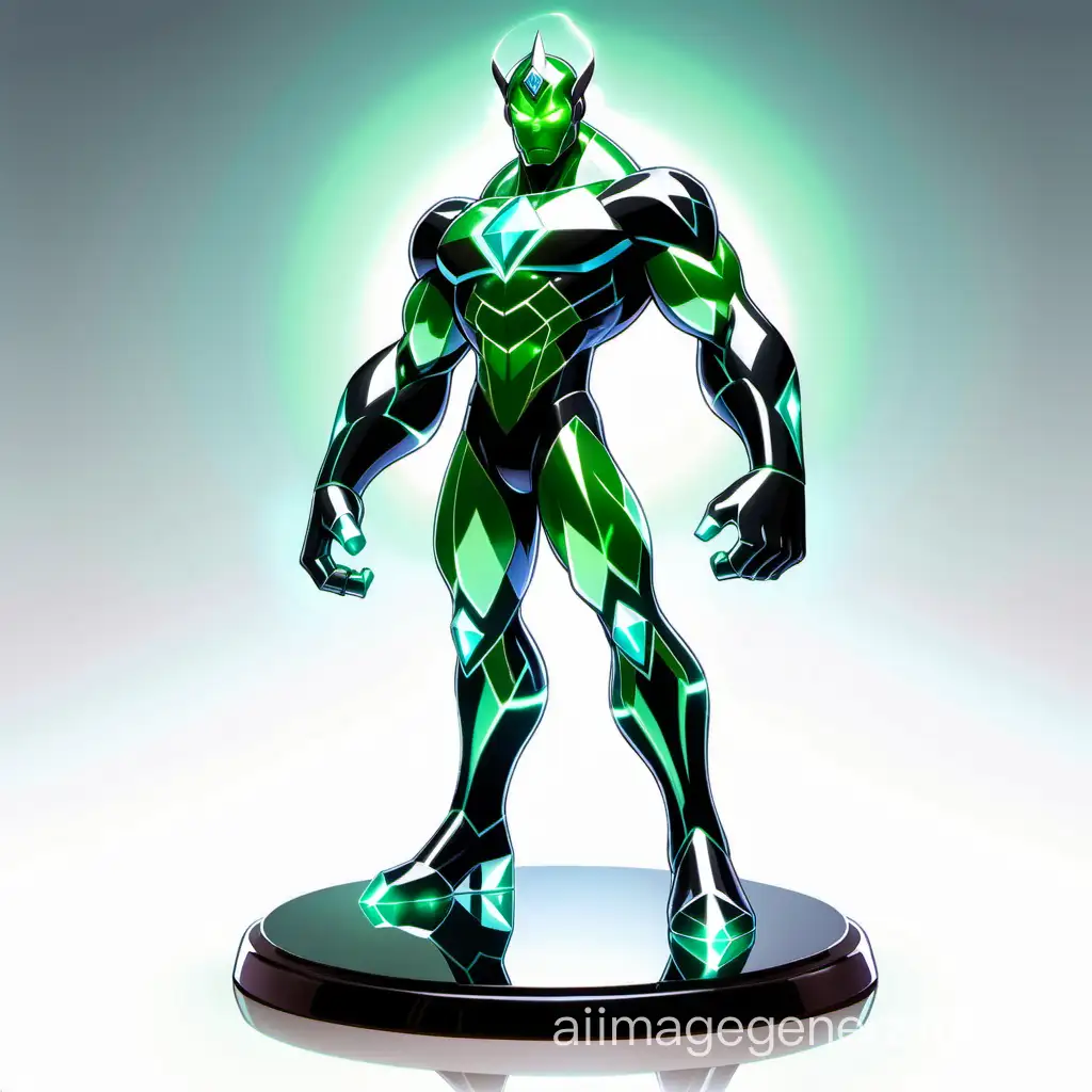 Diamondhead from Ben 10, depicted in his iconic full-body green crystalline form with sharp, reflective and translucent qualities of Diamondhead's crystal body. --ar 16:9 --v 5