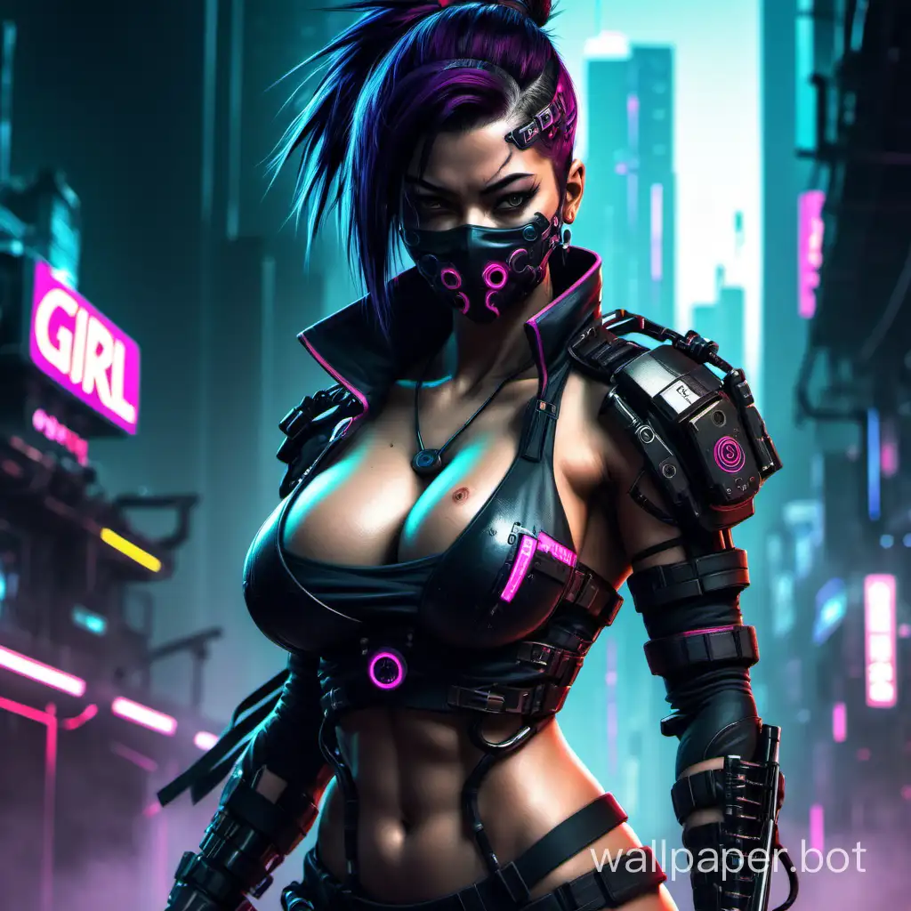 Girl, big chest, cyberpunk, ninja