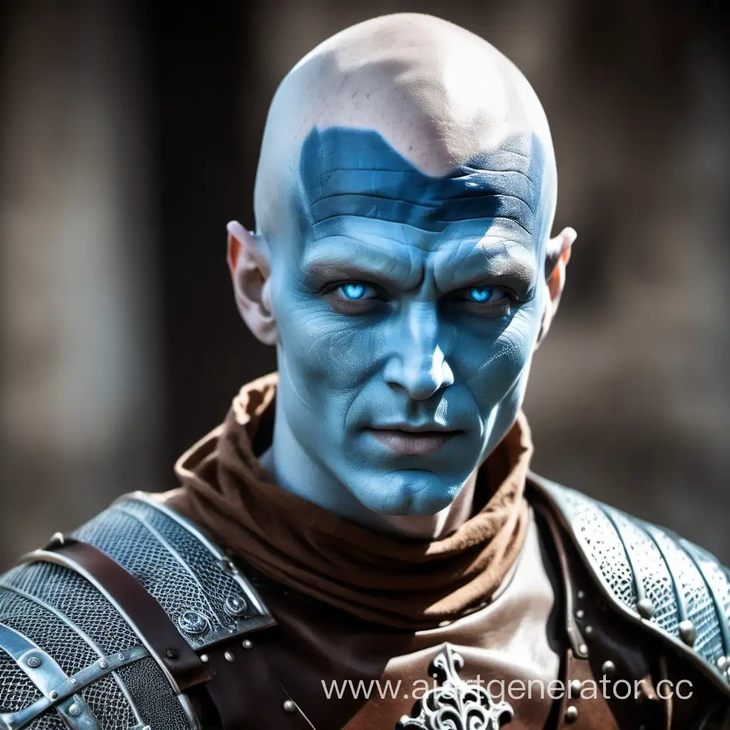Enigmatic-Medieval-Vedalken-Warrior-in-Light-Blue-Skin-and-Leather-Armor