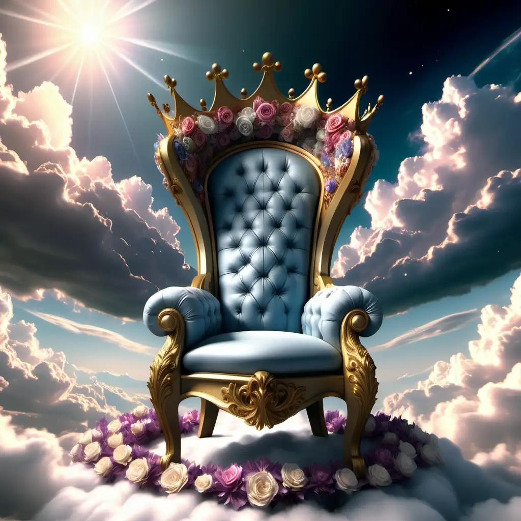Enchanting Queen on Elegant Throne Amid Fantasy Floral Utopia