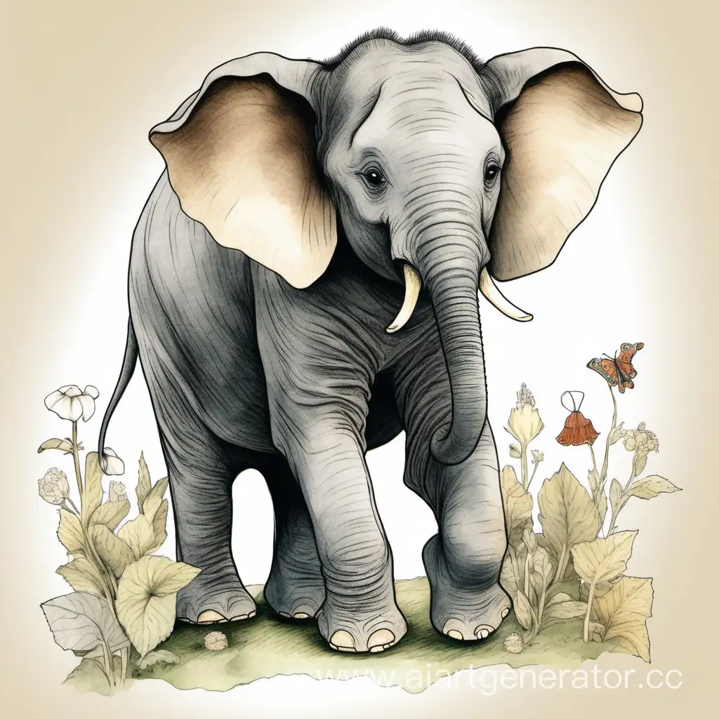 рисунок слона в стиле беатрис поттер 