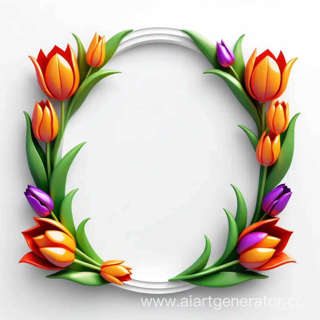simple icon of a 3D bright flame border floral wreath frame, made of border tulip flowers. white background.