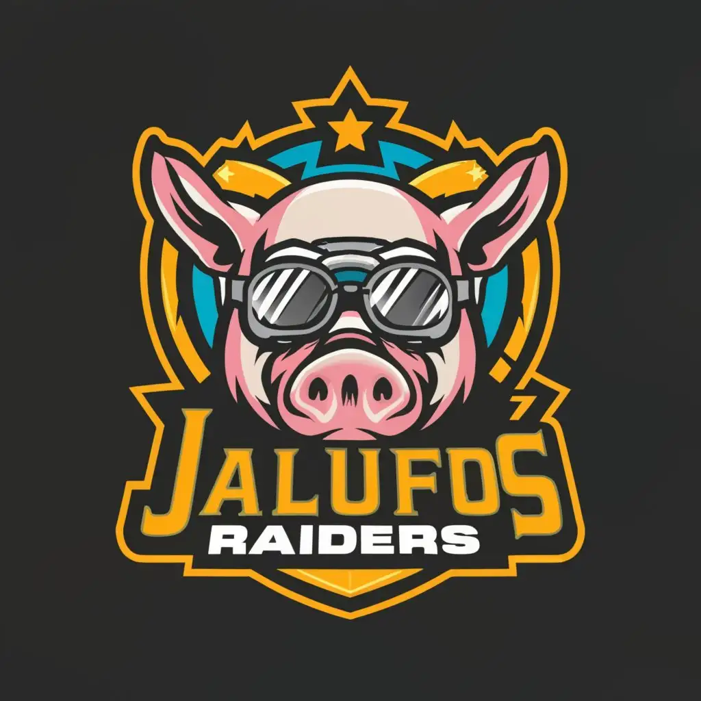 a logo design,with the text "JALUFOS RAIDERS", main symbol:A PIG'S FACE, mad max post-apocalyptic,complex,be used in Automotive industry,clear background