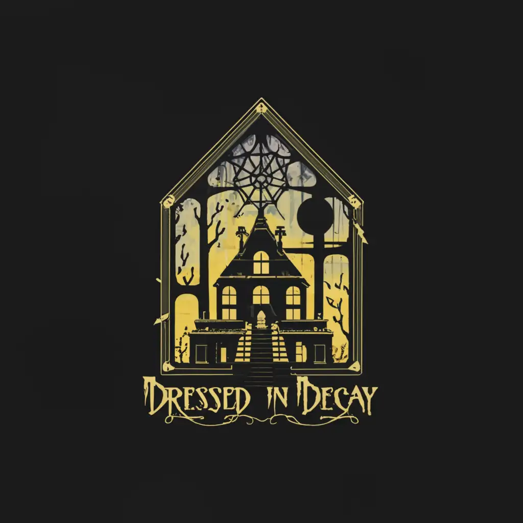 a logo design,with the text "Dressed In Decay", main symbol:haunted house & sacred geometry,Moderate,clear background