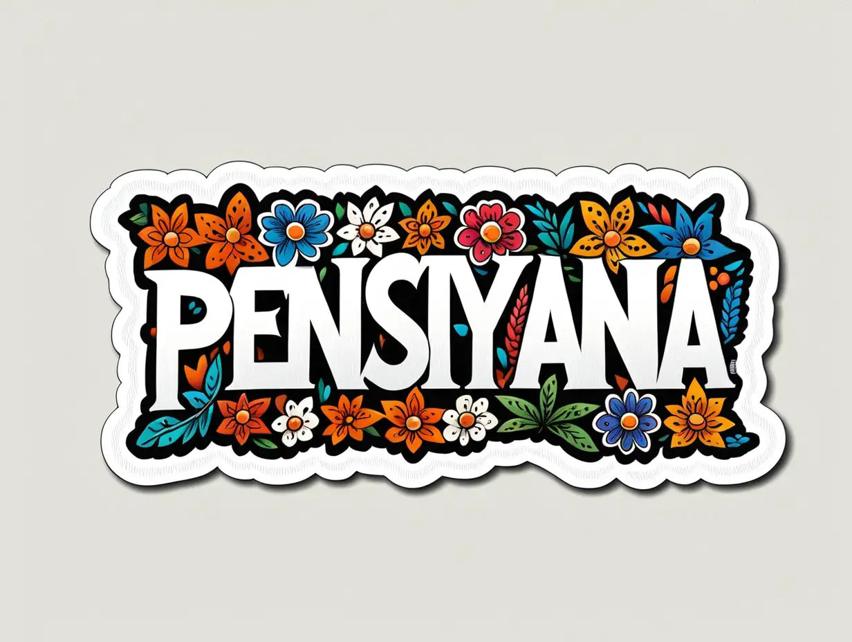 Pennsylvania Name Sticker, Sticker, Adorable, Bold Colors, Folk Art, Contour, Vector, White Background, Detailed