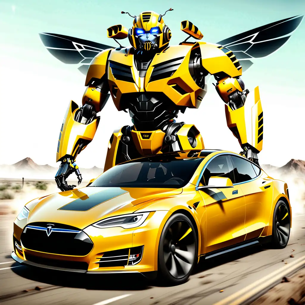 Bumblebee Transformed into a Tesla Electric Car