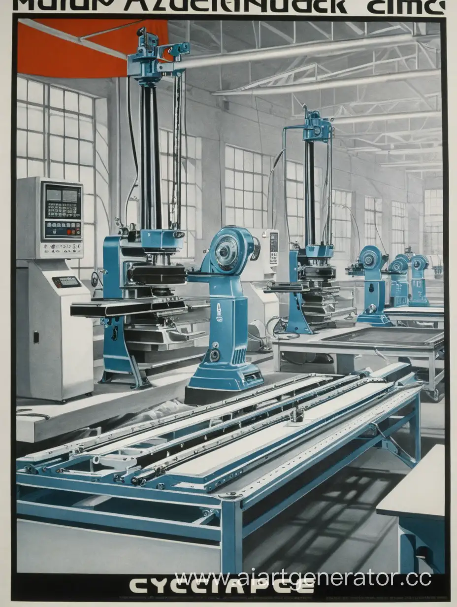 Плакат на производстве. Сборка  станков с чпу skyglass. В советском стиле