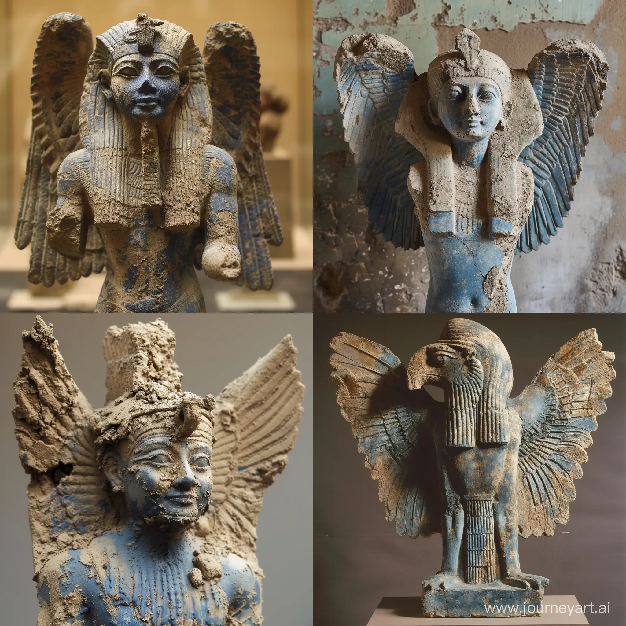 ancient statue with wings, blue mud