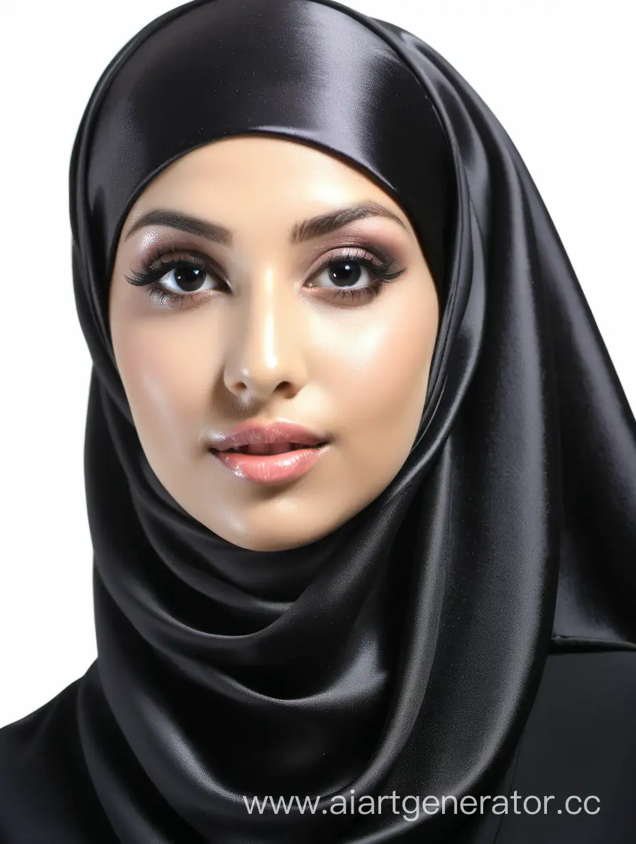 Женщина, черный атласный хиджаб