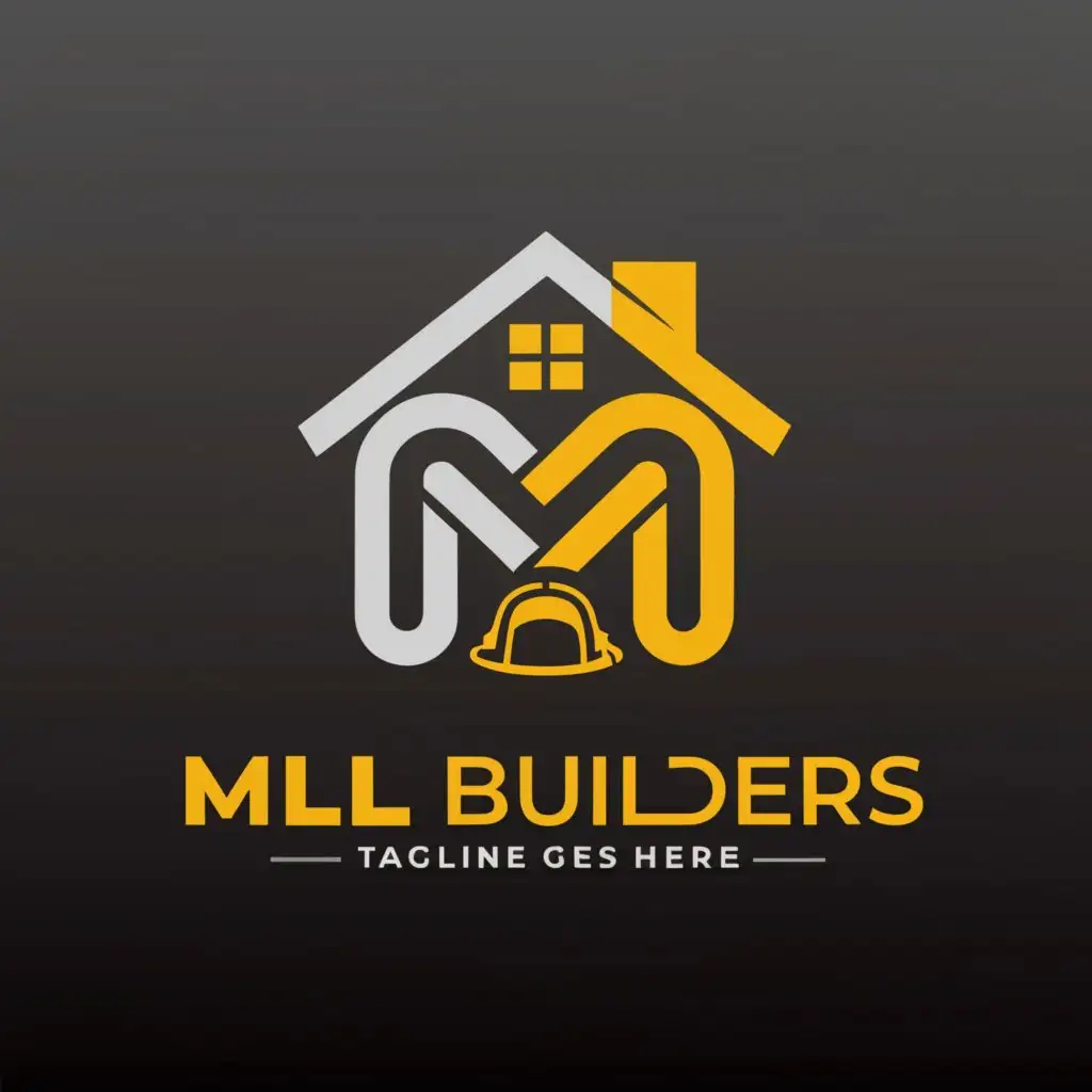 a logo design,with the text 'MLL Builders', main symbol:House, MLL, Hard hat,complex,clear background