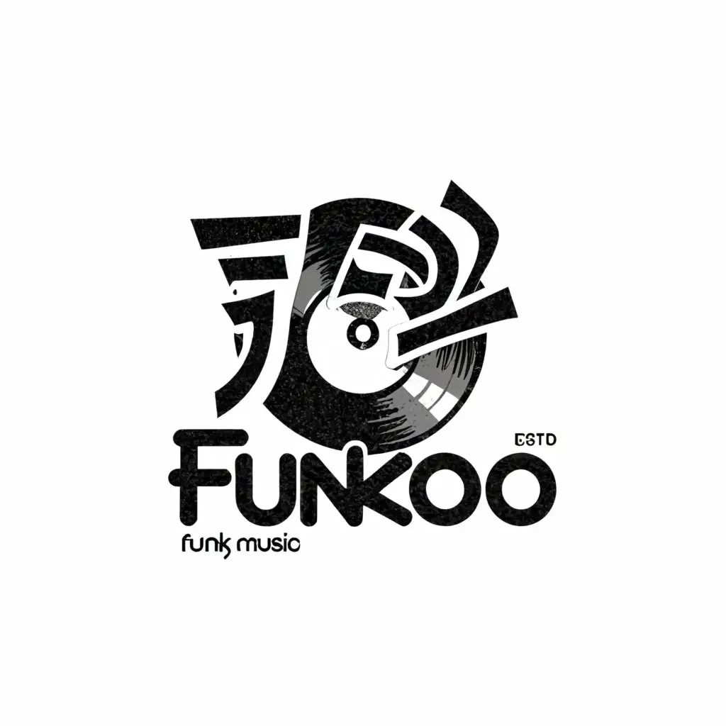 a logo design,with the text "Funkoo", main symbol:Vinyl record , japan, funky music, quality, manga,japan culture,complex,be used in Events industry,clear background