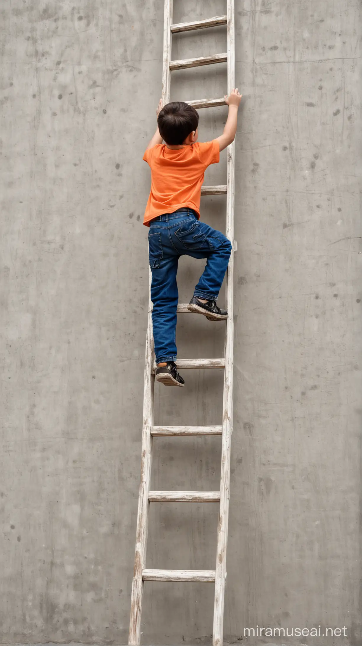 Adventurous Boy Climbing Ladder to New Heights
