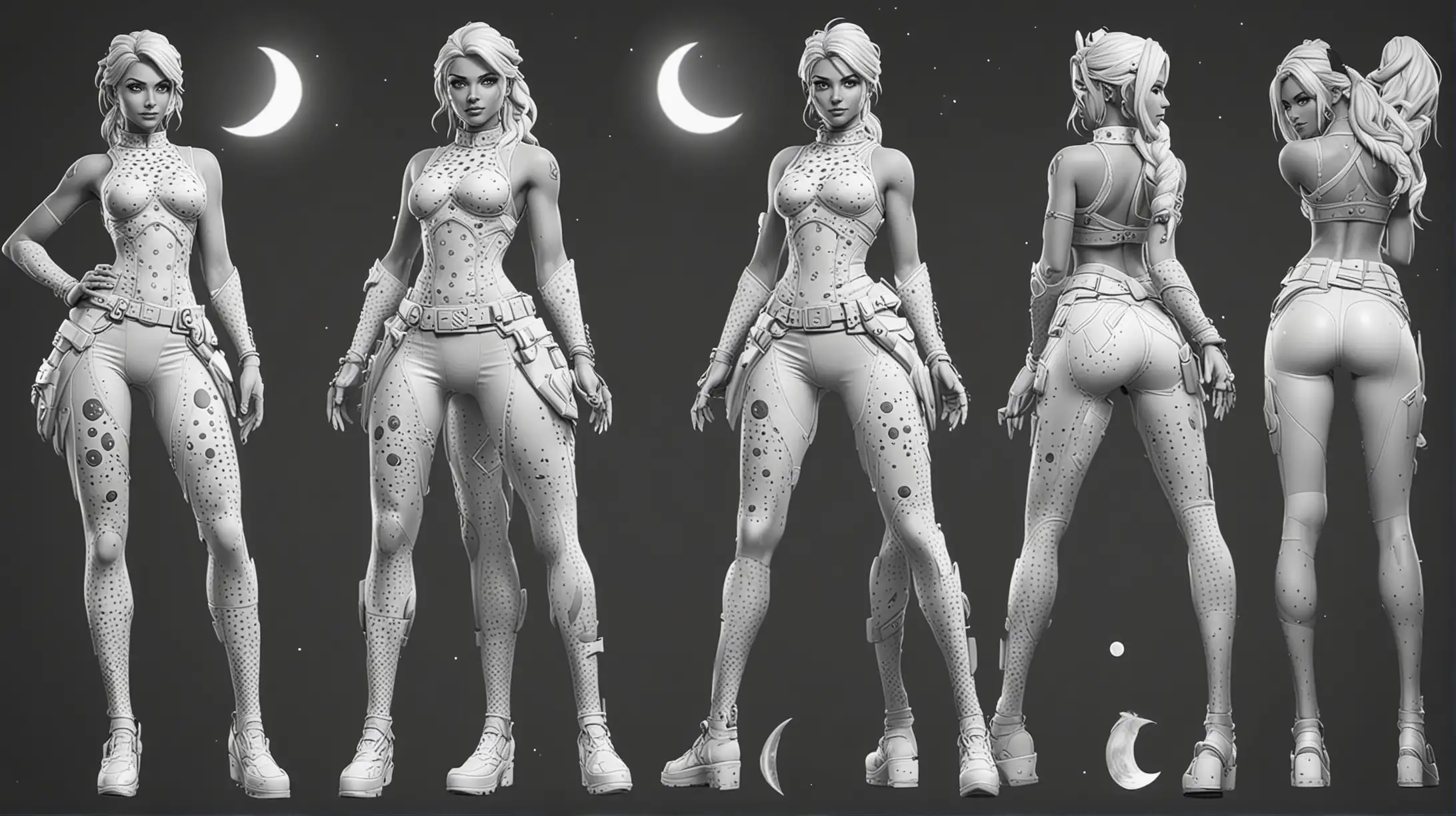 Fortnite Artemis Skins Coloring Pages White Full Body Design with Polka Dot Pants and Moon Accents