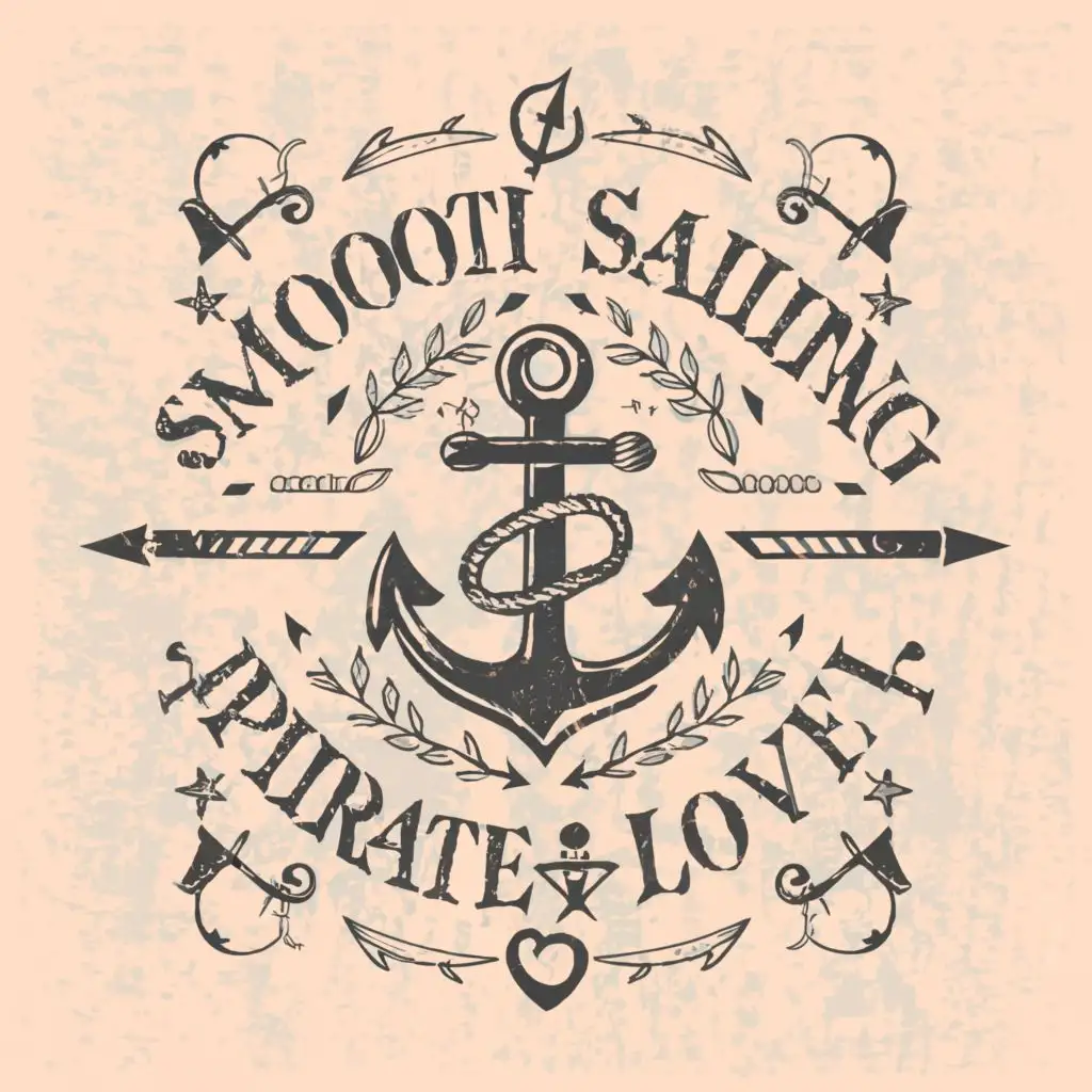 logo, anchor, circle, arrow, with the text "Smooth Sailing
           +
   Pirate_Love
", typography, be used in