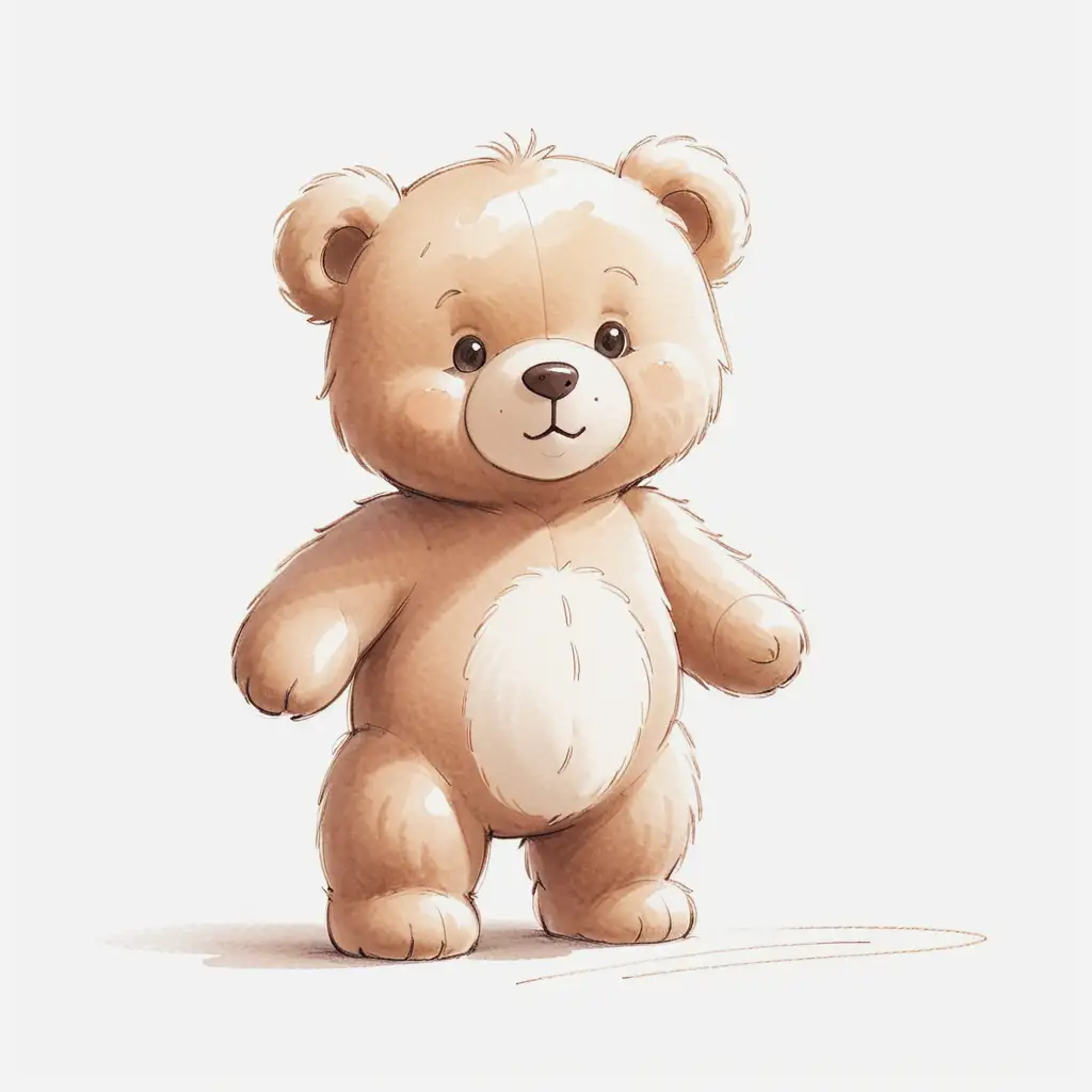 minimal pencil single line art of [cute fluffy teddy bear with a friendly face standing sideways], pencil sketch style illustration; white background, sharp lines, grainy
texture --v 5 --s 800, very faint soft beige watercolor brush strokes over the sketch, sketch lines still visible