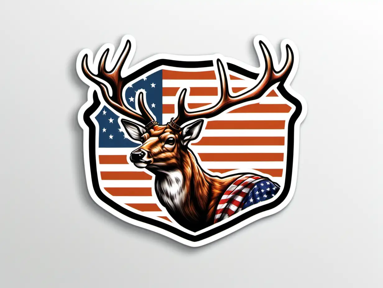 Deer Hunting Sticker With American Flag White Background